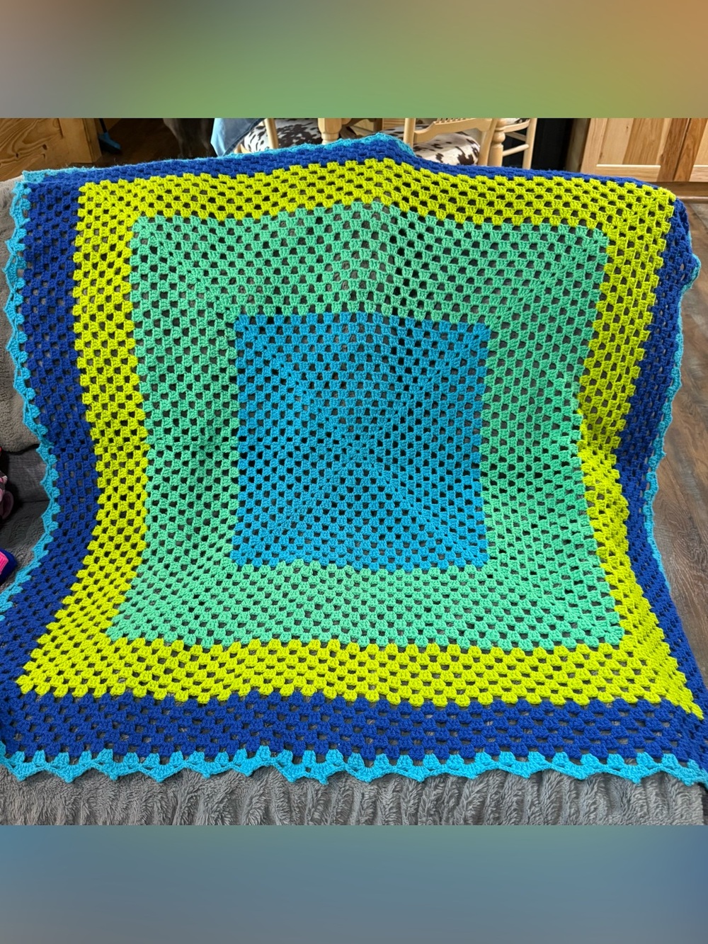 Hand Crocheted Granny Square Afghan Blanket. 48”x48”. Acrylic yarn. NICE